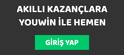 Siyah zemin üzerinde Akıllı kazançlara Youwin ile hemen sloganı ve Youwin Casino Bonusları için giriş çağrısı